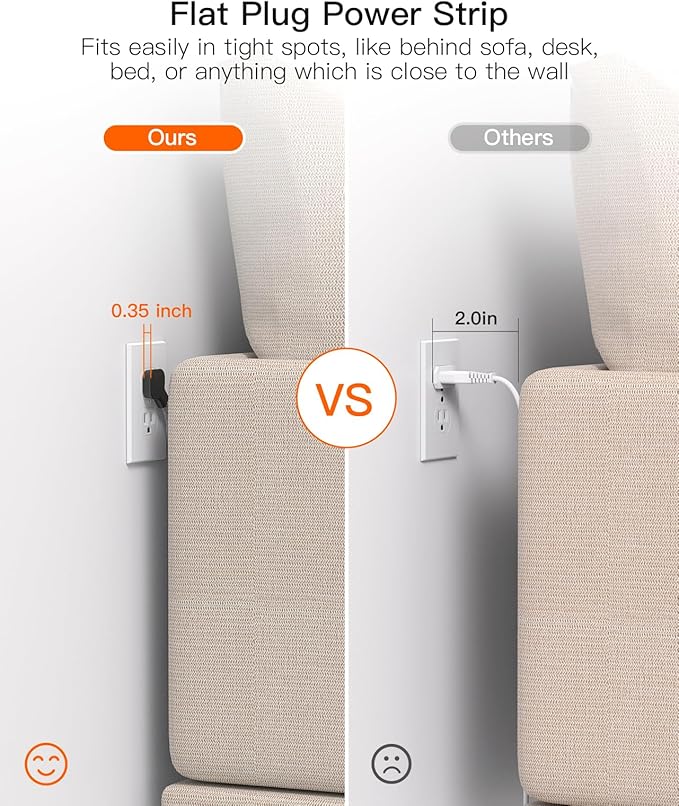 10FT Surge Protector Power Strip, BESHON Flat Extension Cord with 2 USB C, Flat Plug Power Strip, 4 Widely Outlets and 4 USB Charging Ports, 900 Joules, for Home Office Dorm Room Essentials,Black