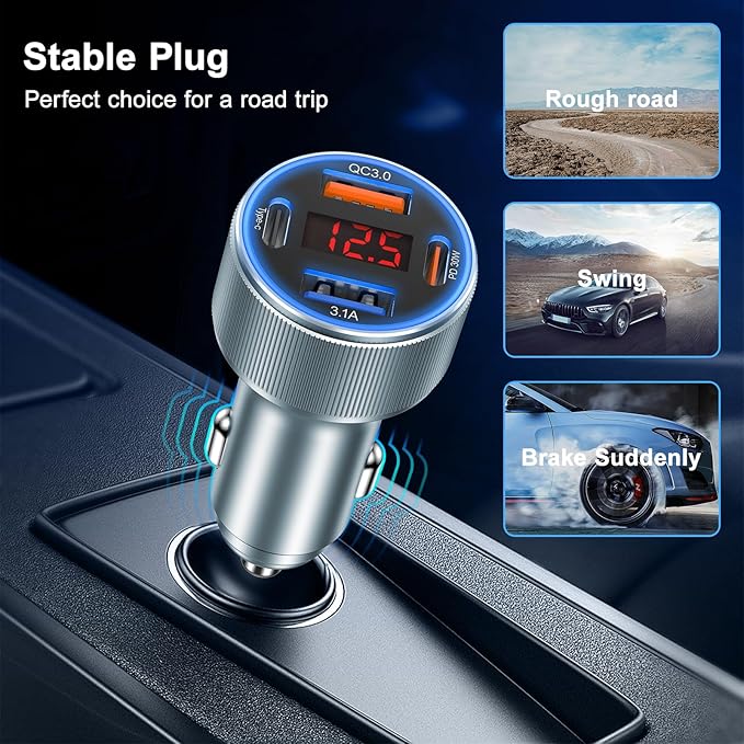 Car Charger USB C, Besgoods 65W 4-Port USB Cigarette Lighter Adapter with Voltmeter PD QC Fast Charging for iPhone 17 16 15 14 13 12 11 Galaxy S24 S23 A54 A15 Dash Cam Car Accessories, 2Pack