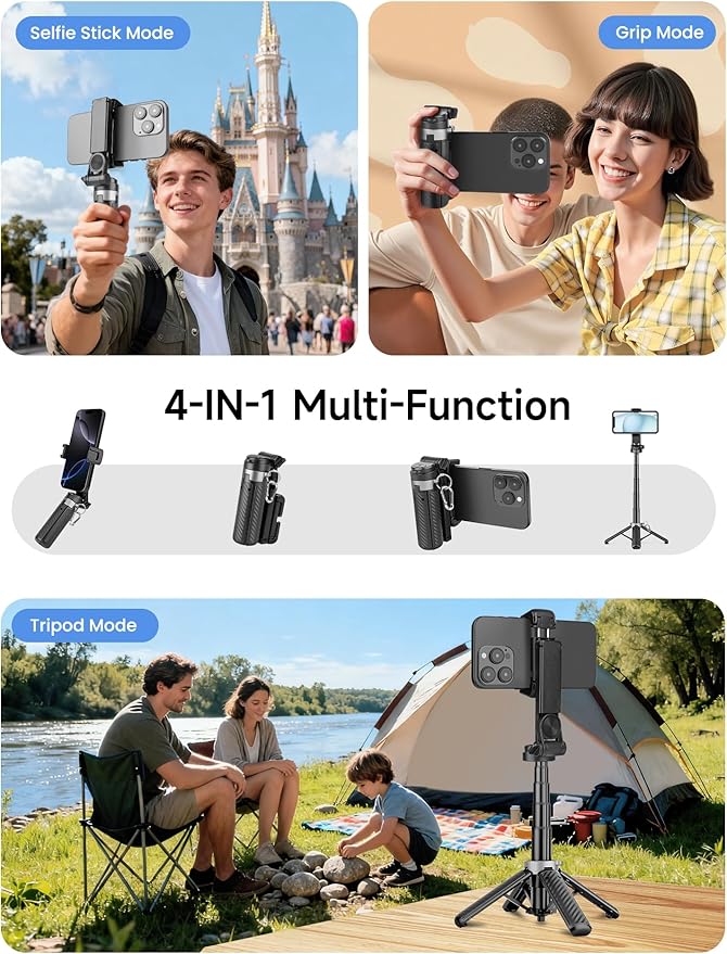 4-in-1 Multifunctional 360°Rotation Selfie Stick for iPhone with Fill Light for Low Light Environment & Indoor Scenes - Foldable Pocket LED Phone Selfie Stick Tripod