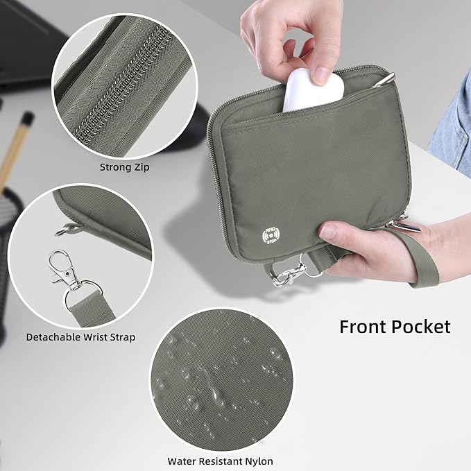 WALNEW Passport Holder Family for 4, RFID Blocking Travel Wallet Women Men, Lightweight Zipper Document Organizer Pouch Bag Credit Cards Case Cover for Travelling, Gray