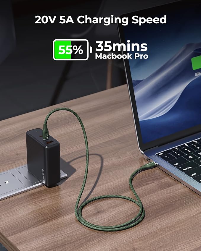 VOLTME USB C Cable (6ft 100W, 2-Pack), Premium Nylon USB C to USB C Cable 2.0, Type C Charging Cable Fast Charge for iPhone 17/16/15 Series,Galaxy S25/S24/S23,MacBook Pro 2020,and More(Green)