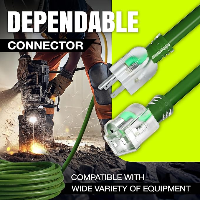 3ft Outdoor/Indoor Extension Cord 14/3 Gauge Heavy Duty 3 Prong SJTW, Waterproof, Flexible Cold-Resistant Long Power Cord,15A 125V 1875W, Green by LifeSupplyUSA