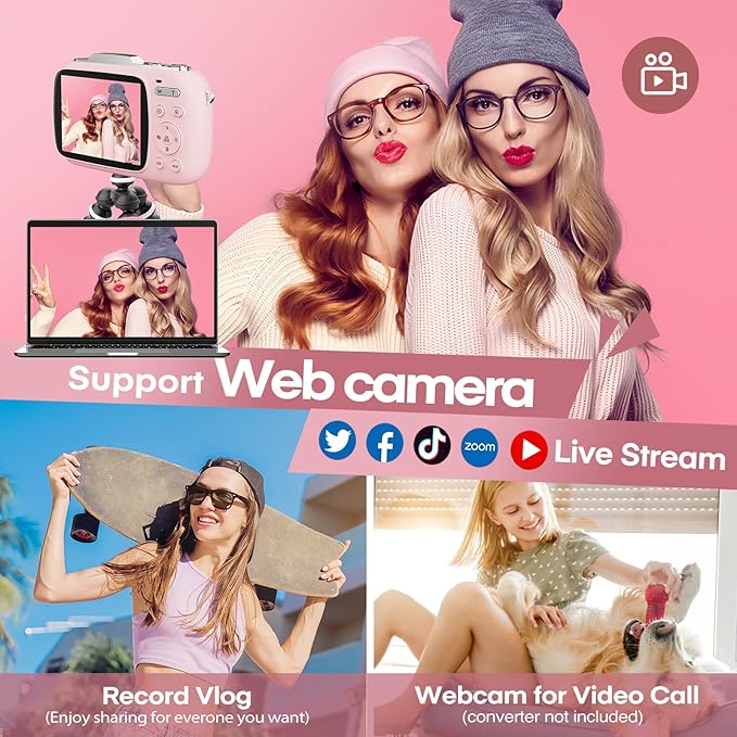 Digital Camera,5K Cameras for Photography,80MP UHD Portable Vlogging Camera,Cheap 18X Zoom Travel Point and Shoot Camera with 32GB TF Card,Photography Cameras for Beginners Teen - Pink
