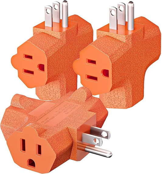 K KASONIC - 3-Outlet Grounding Adapter, [UL Listed] Plug Extender, Heavy-Duty Grounded Power Tap - 3 Pack (Orange)