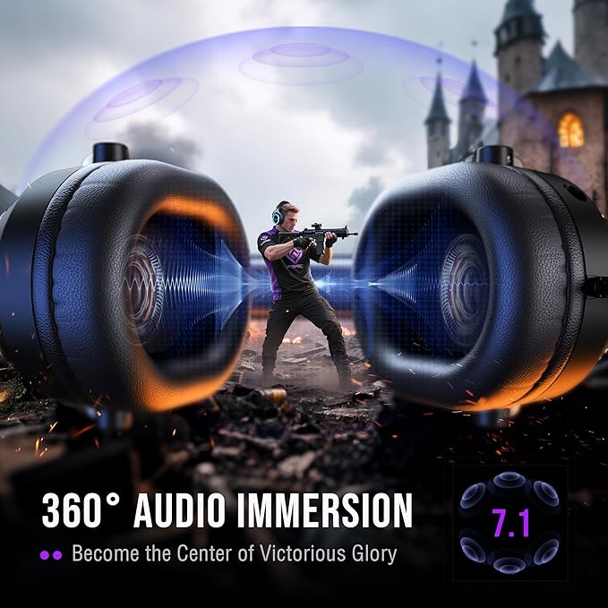 FIFINE Wired Gaming Headset: 7.1 Surround Sound - Vibrant RGB Lighting - NC Mic - Ergonomic Ear Pads - Control Box, Streaming USB Headset for PC, PS5/PS4, Laptop, Mac - AmpliGame H13BP (Black&Purple)