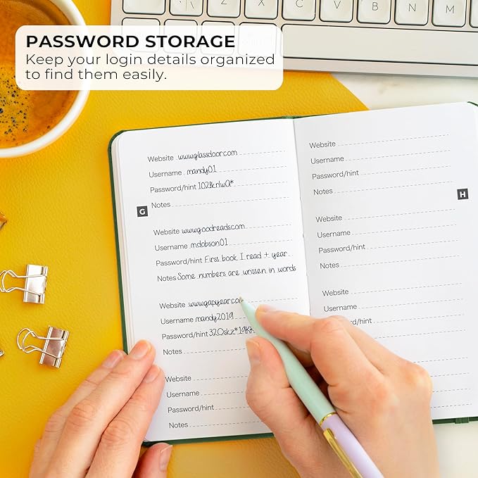 Clever Fox Password Book – Alphabetized Internet Address & Password Organizer - Computer & Website Password Keeper Notebook – Log-In Password Journal – Pocket, 6.2x3.5″, Hardcover (Dark Green)