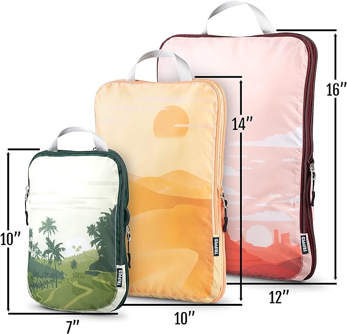 Large Compression Packing Cubes for Travel-Packing Cube Luggage Organizers 7 Piece Set for Checked Luggage-Ultralight, Expandable/Compression Bags by TRIPPED Travel Gear (Landscape)