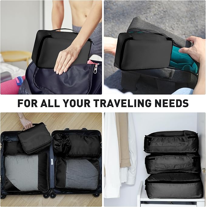 8-Piece Packing Cubes for Travel, Mesh Luggage Organizers with Shoe Bag, Toiletry Bag, Laundry Pouches, 4 Sizes (XL/L/M/S) for Suitcase Organization, Men Women Kids, Black