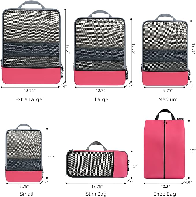 BAGAIL 4 Set/6 Set/8 Set Compression Packing Cubes Travel Accessories Expandable Packing Organizers (Half Mesh, 6-Coral)