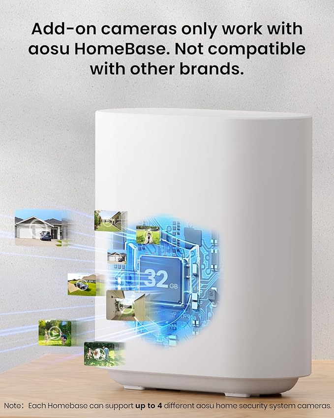 AOSU Solar Security Cameras Wireless Outdoor, 2Mins DIY Installation 2K Color Night Vision Cameras for Home Security, Compatible Homebase Only