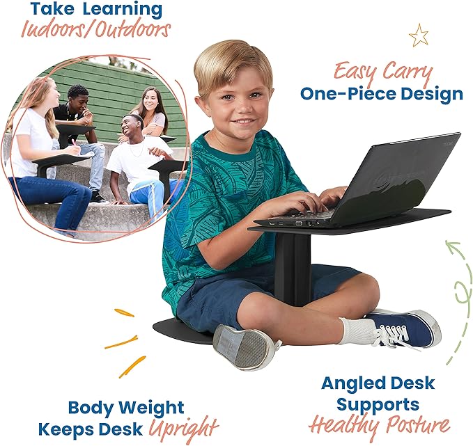 ECR4Kids The Surf Portable Lap Desk, Flexible Seating, Black, 10-Pack