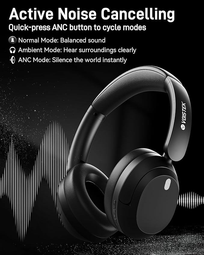 T30s Hybrid Active Noise Cancelling Headphones, Wireless Bluetooth Over Ear Headphones, 50mm Drivers, Deep Bass, HiFi Stereo, 60H Playtime, Lightweight Foldable for Music Lovers Commute Travel Home