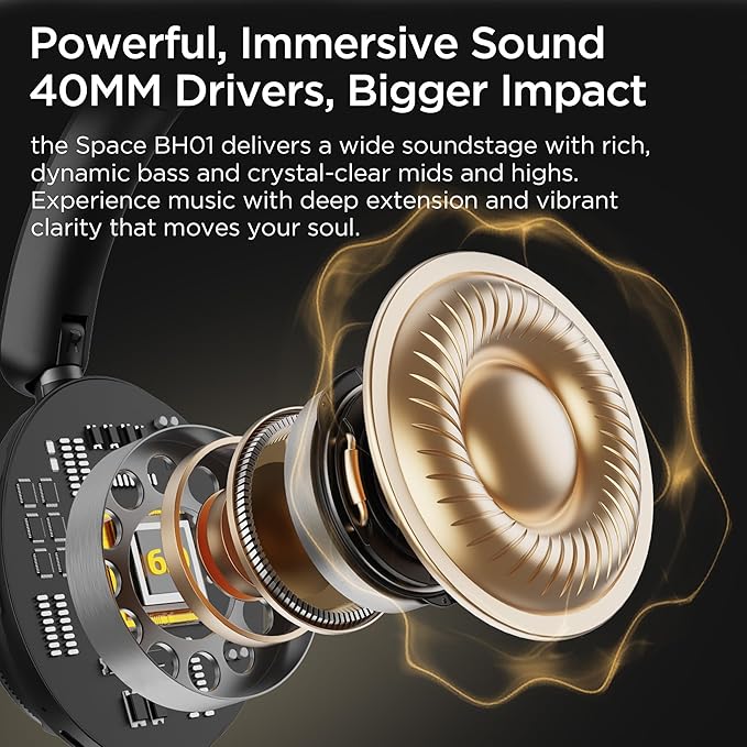 Hybrid Active Noise Cancelling Headphones: Wireless Over Ear Bluetooth 6.0 Headphones, 120H Playtime Lightweight Bluetooth Headset with Mic, Hi-Fi Deep Bass, Foldable for Travel, Work, Home Office