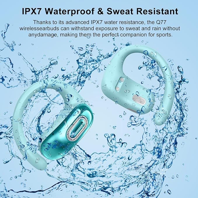 Open Ear Headphones, Bluetooth 5.4 Earbuds, 50H, Air Conduction Ear buds, HD Stereo Bass Over Ear Earphones with Earhooks, Ultra-Comfort Secure Fit, IPX7 Waterproof Headset for Working Sports, Blue