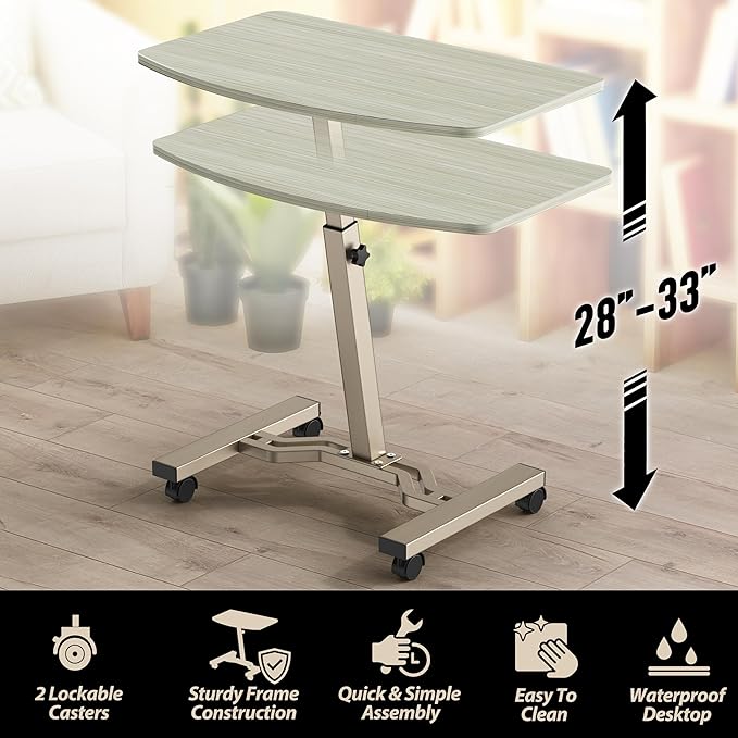 SHW Mobile Height Adjustable Laptop Rolling Cart with Height Adjustment from 28" to 33", Maple
