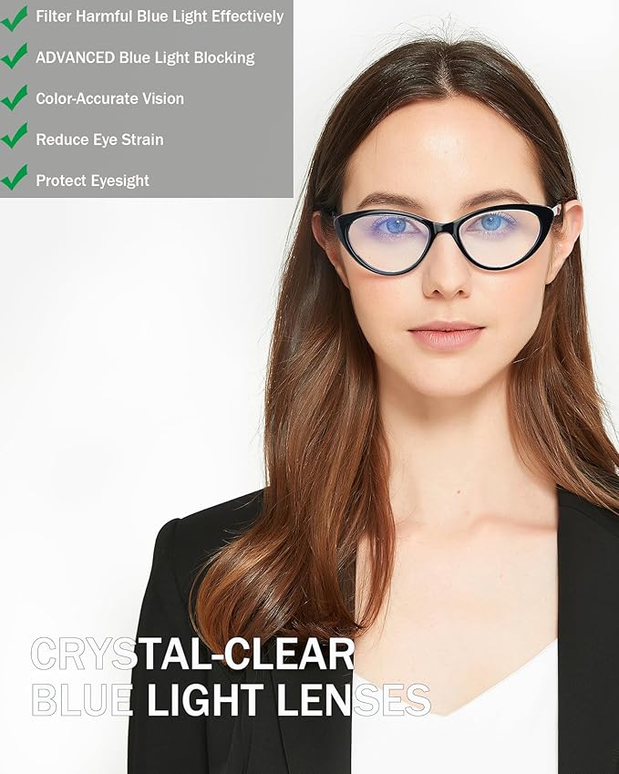 EYEURL Cat Eye Reading Glasses for Women - 2 Pack Blue Light Blocking Computer Readers 3.75 Spring Hinge Anti Glare/UV Ray Eyeglasses