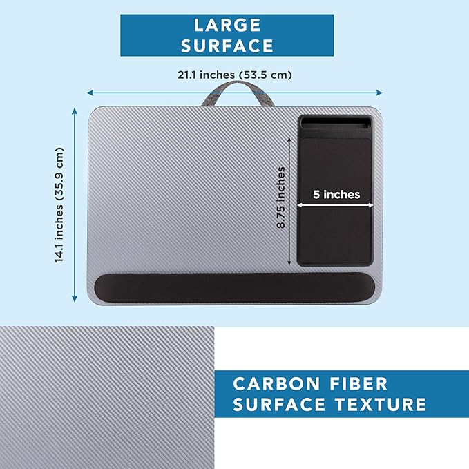 LAPGEAR Home Office Pro Lap Desk with Wrist Rest, Mouse Pad, and Phone Holder - Silver Carbon - Fits up to 15.6 Inch Laptops - Style No. 91615