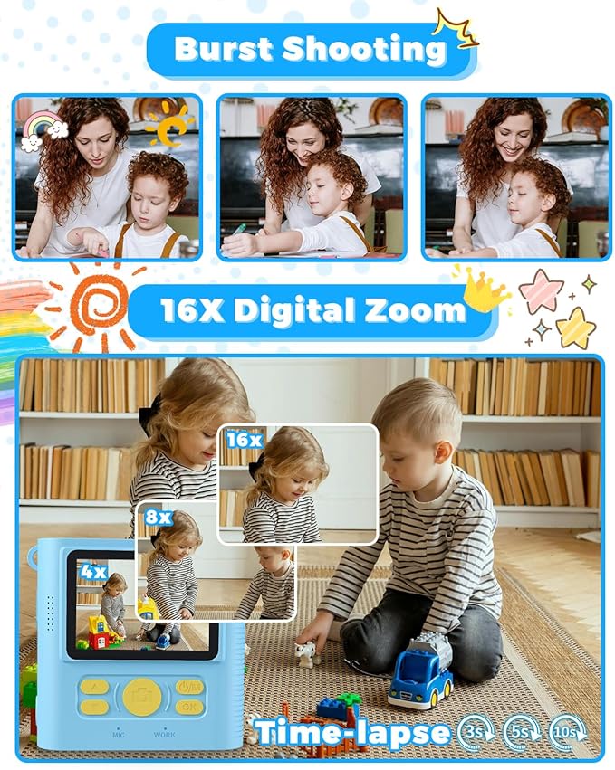 Instant Print Camera for Kids, 1080P HD Kids Digital Cameras Instant Print Photos with 32GB SD Card, Christmas Birthday Gifts for 3 4 5 6 7 8 9 10 11 12 Year Old Girls Boys