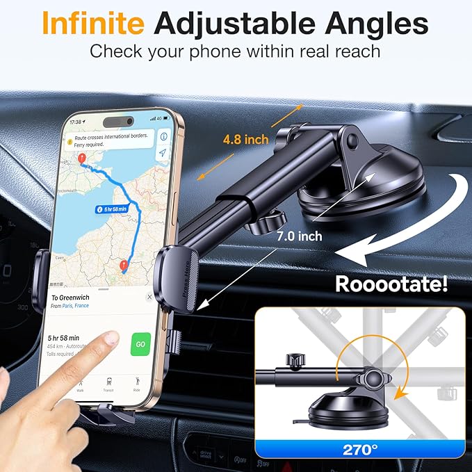 Romuto Car Phone Holder Mount【2025 Strongest Suction】 Phone Mount for Car Cell Phone Holders for Your Car Accessories for Women Men Dash Windshield Vent Truck Stand for iPhone Samsung Camera Mounts