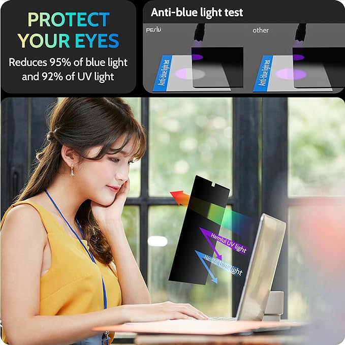 Magnetic Laptop Privacy Screen 16"&16.1" for 16:9 Computer Monitor, Removable Anti Glare Protector Blue Light Filter Shield Compatible with Lenovo Hp Dell Acer Asus Thinkpad Envy Xps