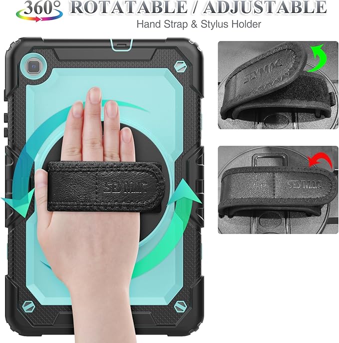 SEYMAC stock Case for Samsung Galaxy Tab S6 Lite 10.4’’ (2024-2020) with Screen Protector Pencil Holder [360° Rotating Hand Strap] &Stand, Drop-Proof Case for Galaxy Tab S6 Lite Tablet, SkyBlue/Black