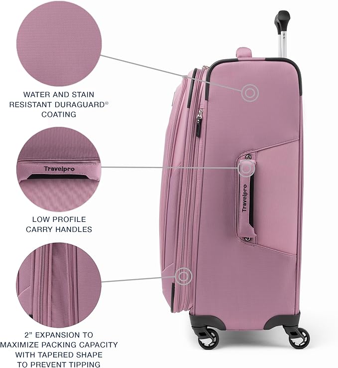 Travelpro Maxlite 5 Softside Expandable Checked Luggage with 4 Spinner Wheels, Lightweight Suitcase, Men and Women, Orchid Pink Purple, Checked Medium 25-Inch