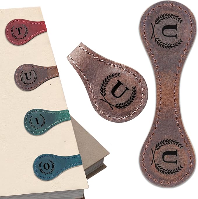Personalized Magnetic Leather Bookmark - Genuine Leather Custom Bookmark with Initials, Handmade Magnetic Clips for Book Lovers, Readers, Kids, and Women