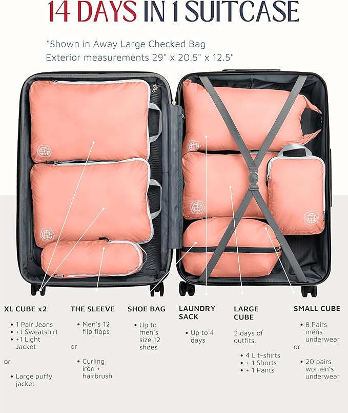 Large Compression Packing Cubes for Travel-Packing Cube Luggage Organizers 7 Piece Set for Checked Luggage-Ultralight, Expandable/Compression Bags by TRIPPED Travel Gear (Dusty Rose)