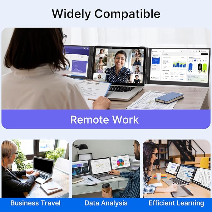 Triple Laptop Screen Extender - Ultra Thin 14" Monitor IPS FHD 1080P Portable Display for 13"-17" Laptops Compatible with Compatible with Windows Mac Chrome Surface Travel Work Setup