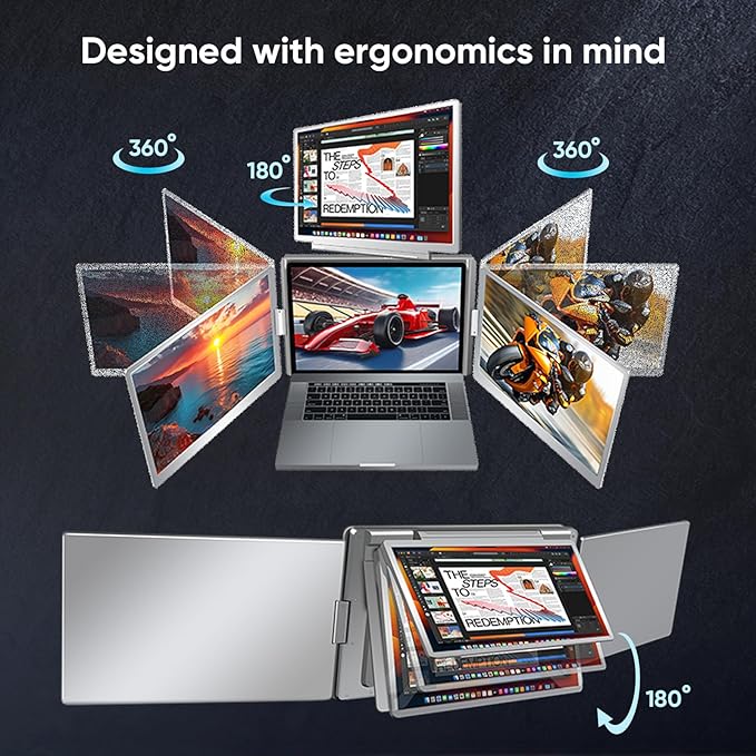 YUTOO 4 Screen Laptop Monitor Extender | for M1 M2 M3 | 1200P FHD IPS 4 Screen Monitor for Laptops 12~18 inch | Quad Screen Extender Display for MacBook/Windows/Switch/PS5 | One Cable | Driver Need