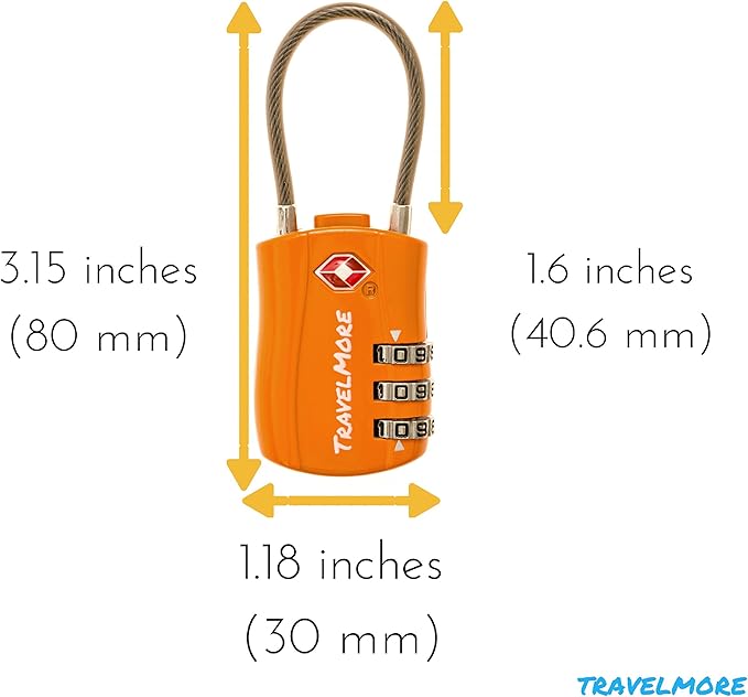 TravelMore 10 Pack TSA Approved Travel Combination Cable Luggage Locks for Suitcases - Orange
