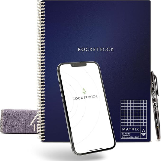 Rocketbook Matrix Smart Reusable Graph Notebook | Eco-friendly, Digitally Connected Isometric Notebook | Mdinight Blue, Letter Size (8.5" x 11") with Pen, Cloth, and App Included