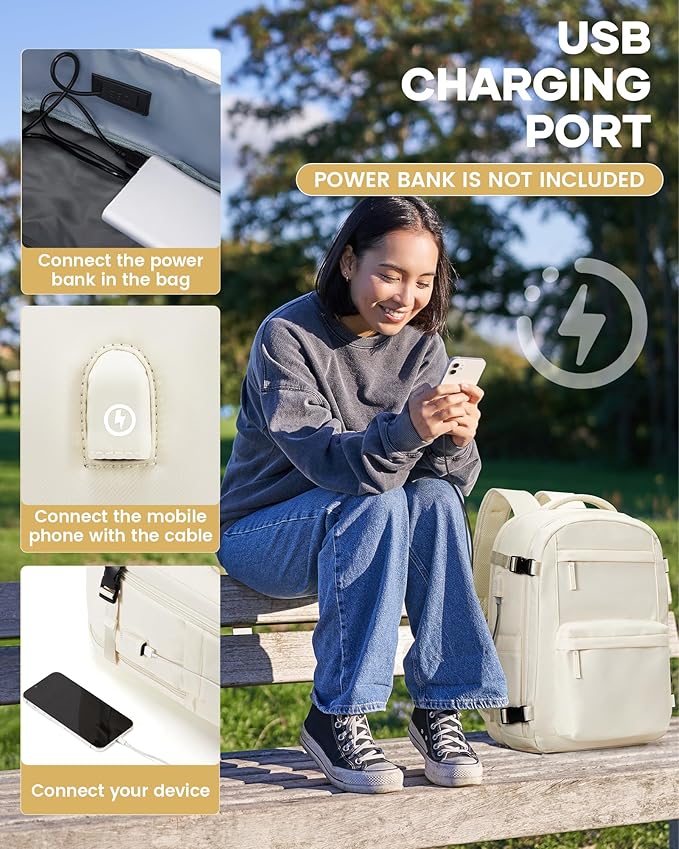 Vacuum Travel Backpack with Pump for Women,Personal Item Carry on Backpacks Flight Approved 18x14x8 inches for Men,Laptop Waterproof Work Compression bags Casual Daypack. Beige.