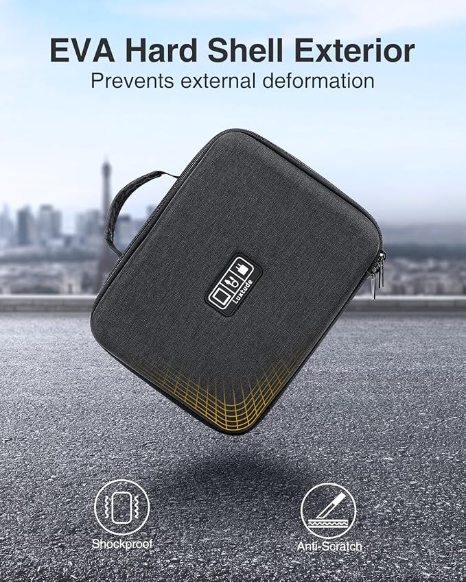 Luxtude Electronics Organizer Travel Case Large, Tech Organizers Travel Case, Hard Charger Organizers, Portable Cable Organizer, Travel Essentials for Charger/Mouse/Cash/Card, Tech Gifts