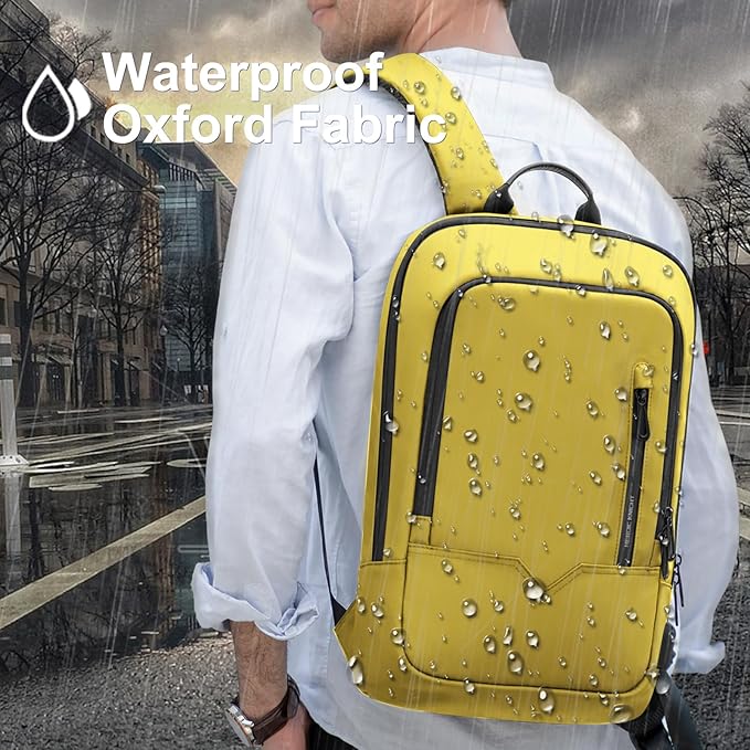 hk Backpack for Men Business Slim Backpack with USB Charger Computer Lightweight Anti-theft Travel Backpacks 15.6 inch Water Resistant Laptop Bag for Work Office College-Lemon Yellow