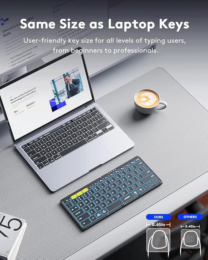 Samsers Full-Size Foldable Bluetooth Keyboard, KF08X Wireless Folding Keyboard with Backlight, Portable Travel Keyboards for iPhone iPad Smartphone Tablet Laptop, Android Windows Mac OS - Black