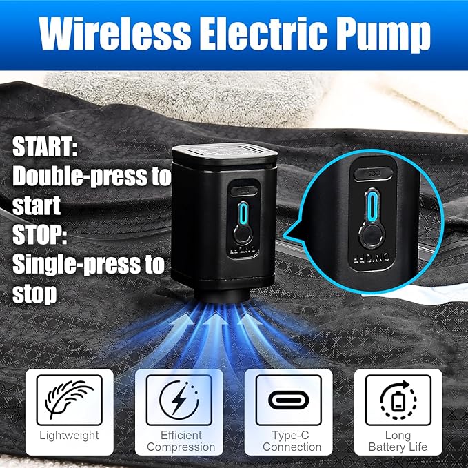 Vacuum Travel Bags with Pump Wireless, 2PC Reusable Compression Bags for Travel, Double Layer Travel Vacuum Bags for Luggage with IP67 Waterproof, Vacuum Seal bags for Clothing travel, 45L, 2PC+Pump