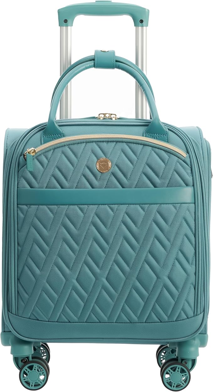 Verage 18x14x8in Spinner Underseat Carry-On Luggage -Airplane Personal Item Bag, USB A&C Charging Port, Padded Laptop Pocket & Wet/Dry Compartments for Women, Misty Aqua