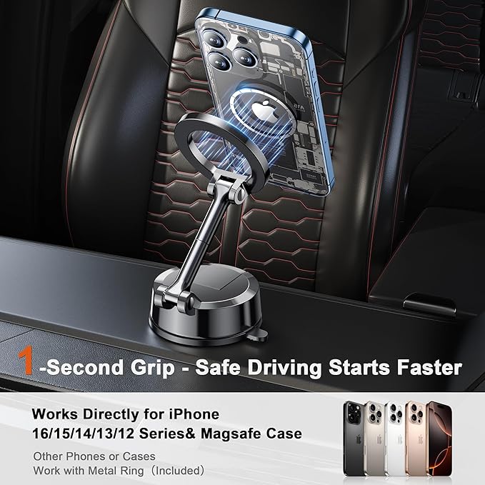 for MagSafe Car Mount Magnetic Dash Mounted Phone Holders for Car Phone Holder Mount 360°Rotatable & Foldable Windshield Dashboard Phone Mount Cell Phone Cradles Fit for iPhone 16 15 14 13 12 series