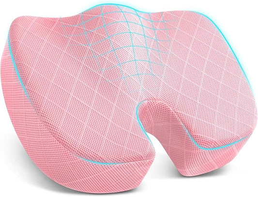 TushGuard Office/Car Seat Cushion, Non-Slip Sciatica & Back Coccyx Tailbone Pain Relief Chair Pad, Memory Foam Butt Pillow for Computer Desk, Wheelchair, Driving (Pink)