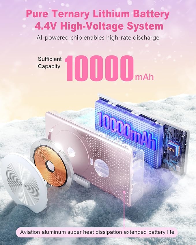 Kesguar Magnetic Portable Charger, 10000mAh 22.5W PD Super Fast Charging Wireless Power Bank. Ultra-Strong Magnet, USB C in&Out Battery Pack for Magsafe, iPhone 17/16/15/13/12 Pro Series, Pink