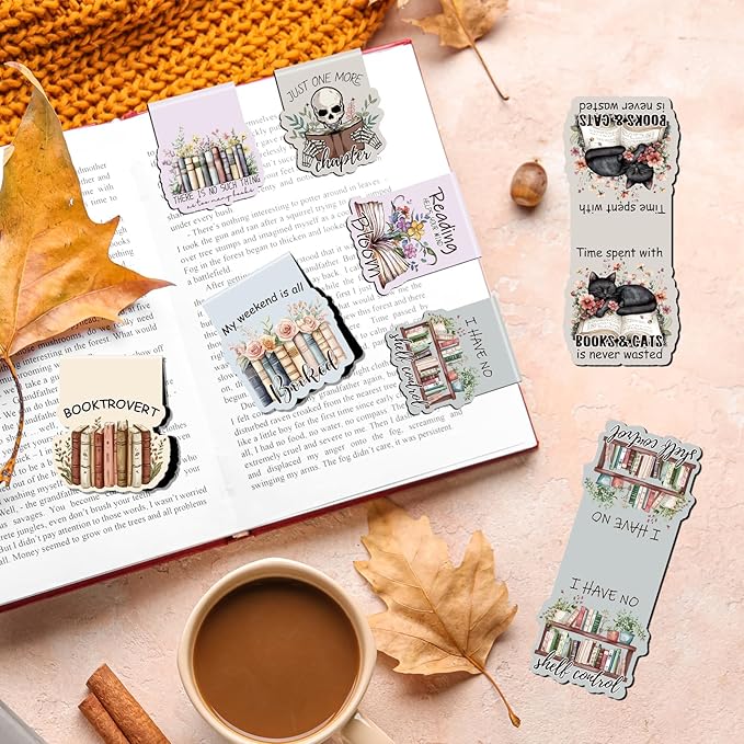 Bookish Magnetic Bookmark Gifts - 8Pcs Book Lovers Bookmarks Magnetic Book Mark Magnets Cat Flower Book Mark Magnet Vintage Bookmark Page Markers Clip for Women Reading Students Teachers