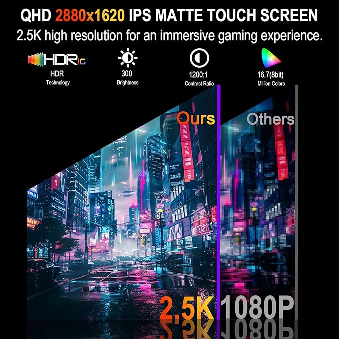2.5K 100Hz Portable Monitor Touchscreen, 15.6'' QHD 2880x1620 300 Nits 100% sRGB IPS Gaming Monitor w/VESA HDR FreeSync Eye Care USB-C HDMI External Second Screen for Laptop PC Phone Switch PS5 Xbox