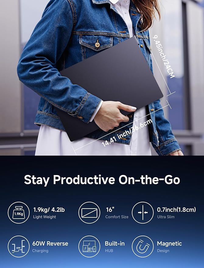 JSAUX FlipGo Touchscreen 16" Dual Portable Monitor, 2.5K Triple Laptop Touch IPS Screen Foldable Extender for Laptop[for Windows/Linux] One Cable to Dual/Magnetic Design/Built-in HUB/HiDPI Display