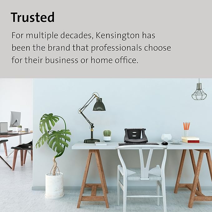 Kensington Adjustable Aluminum Laptop Stand for Desk, Ultra-Slim Lightweight Foldable Portable Notebook Holder, Anti-Slip Silicone Tablet Mount for 10"-17" Laptops and Tablets, Black K50428WW