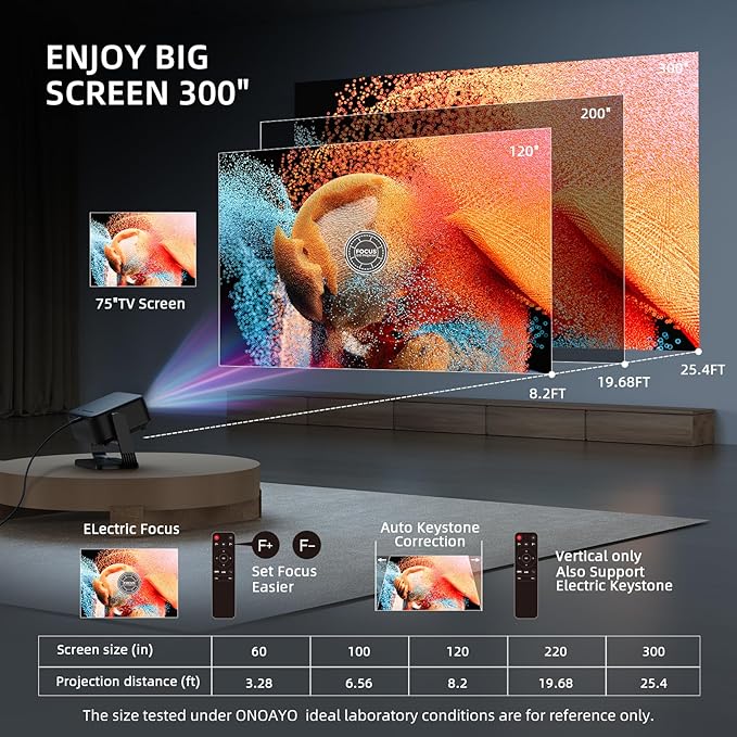 Mini-Projector with WiFi and Bluetooth: [1000 ANSI/360°Adjustable Stand/Electric Focus/Auto Keystone] Portable-Movie-Outdoor-Ceiling-Projector, ONOAYO Upgrade 1080P Proyector for Phone/Home Theater