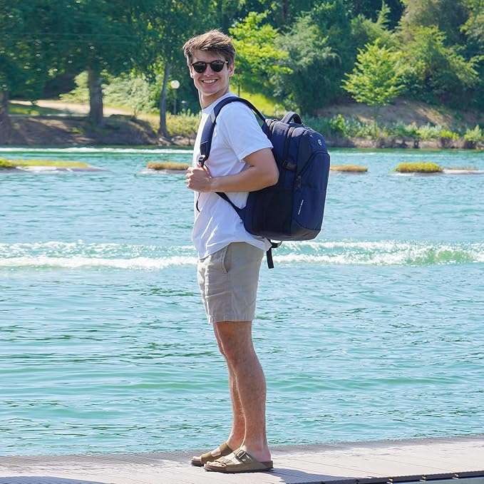 Swissdigital Design Travel Laptop Backpack for Men and Women, 35L Expandable Large Business Backpack with USB Charging Port for Fits 17 Inch Notebook, Blue | ANDWIL PRO