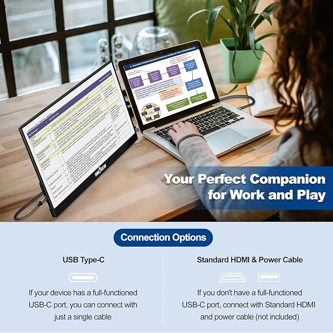 InnoView Portable Monitor 15.6" 1080P Portable Monitors for Laptop with Protective Sleeve Built-in 90° Adjustable Stand USB C HDMI Ultra-Slim Portable Laptop Monitor for MacBook Phone PS Xbox Switch