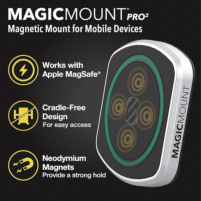Scosche MP2FM-XCES0 MagicMount Pro2 Universal Flush Magnetic Cell Phone Car Mount Kit Compatible with MagSafe, iPhones, Galaxy, Pixel & All Smartphones