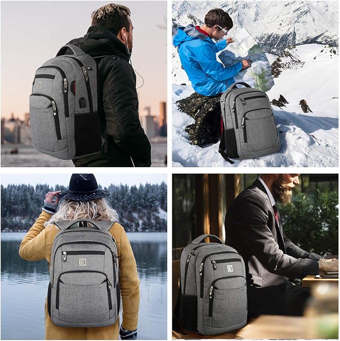 Laptop Backpack,Business Travel Anti Theft Slim Durable Laptops Backpack with USB Charging Port,Water Resistant College Computer Bag for Women & Men Fits 15.6 Inch Laptop and Notebook - Grey